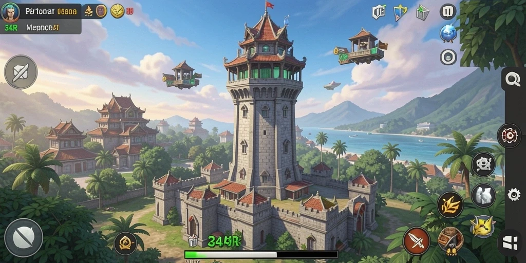Tangkapan layar game 34R menunjukkan aksi seru Tower Defense.