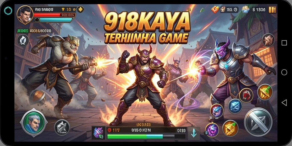 Screenshot gameplay 918KAYA menampilkan pertarungan epik antar karakter.