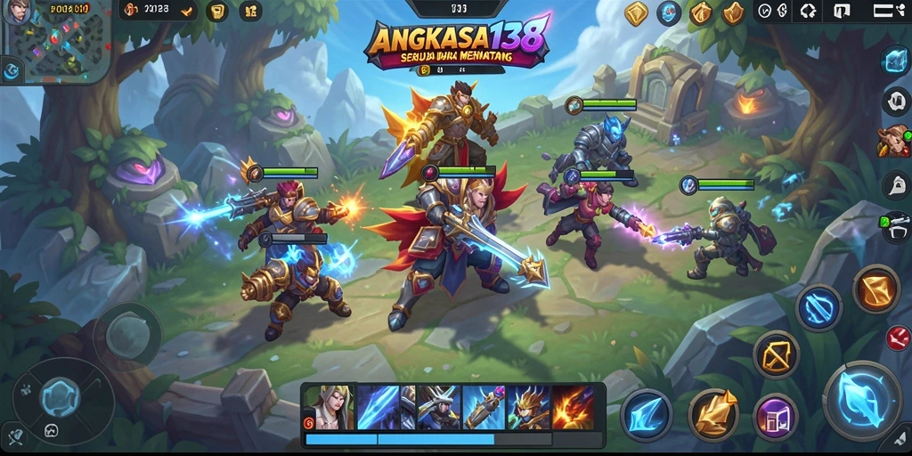 Tampilan gameplay epik dalam ANGKASA138 dengan hero yang bertarung.