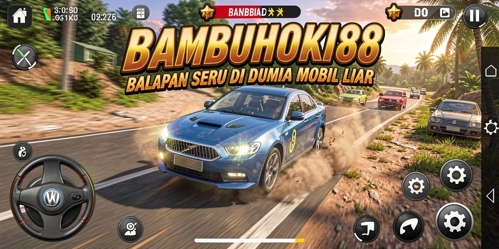 Screenshot gameplay BAMBUHOKI88 yang mendebarkan di lintasan balap.
