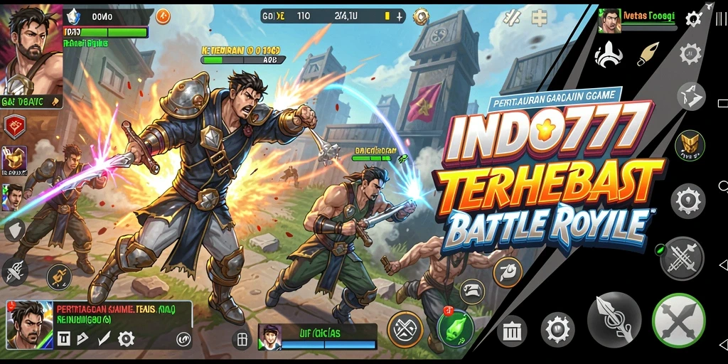 Screenshot gameplay INDO777 menunjukkan aksi pertempuran seru di arena Battle Royale.