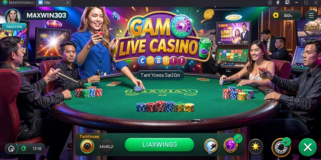 Screenshot gameplay MAXWIN303 menampilkan dealer langsung di meja permainan.
